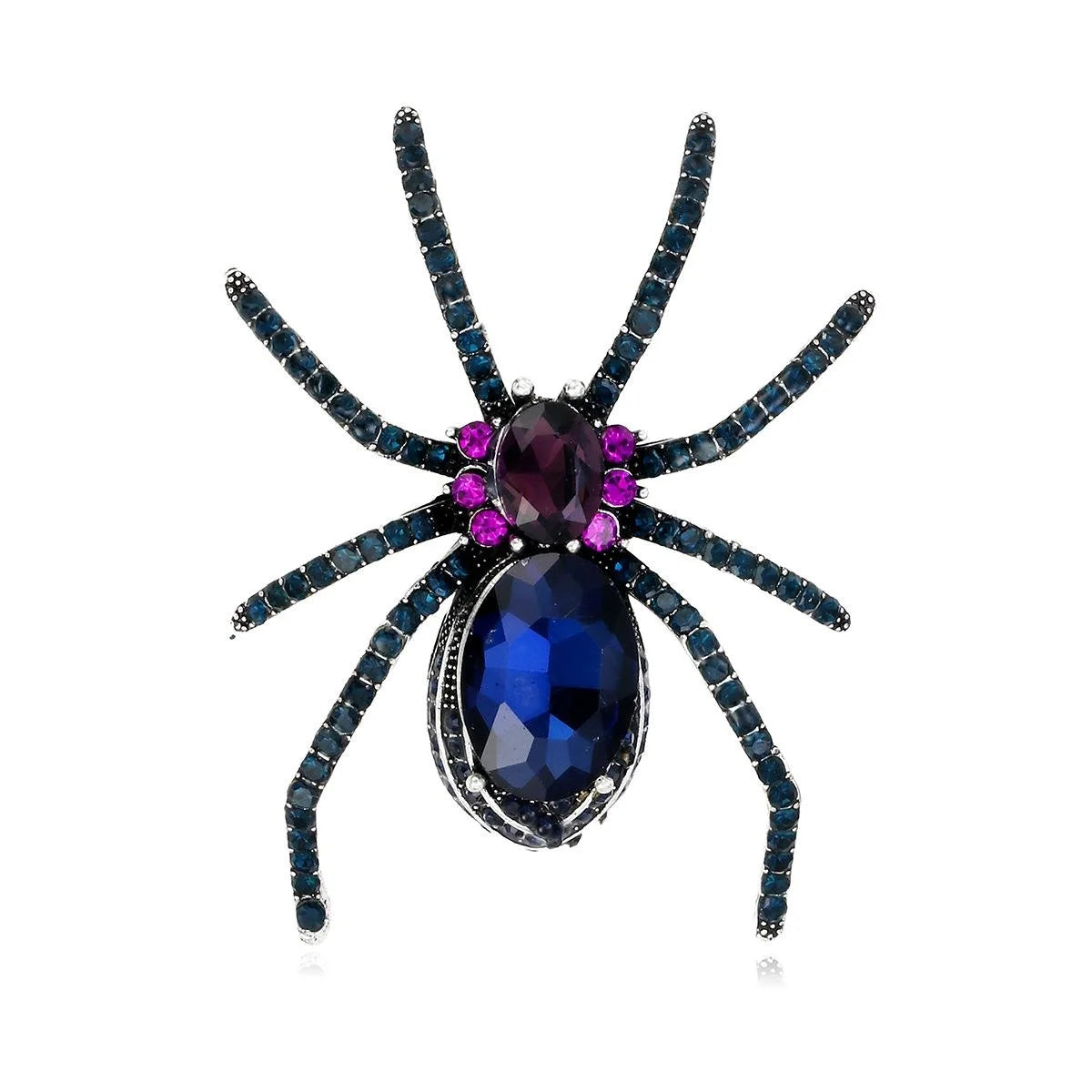 Luxury Blue Rhinestone Spider Brooch In Alloy, Halloween Animal Lapel Pin Corsage Suit Accessory Gift
