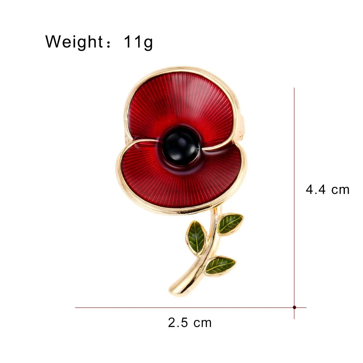 Elegant Red Enamel Poppy Flower Brooch With Gold Tone Stem, Floral Lapel Pin Corsage Suit Accessory Gift