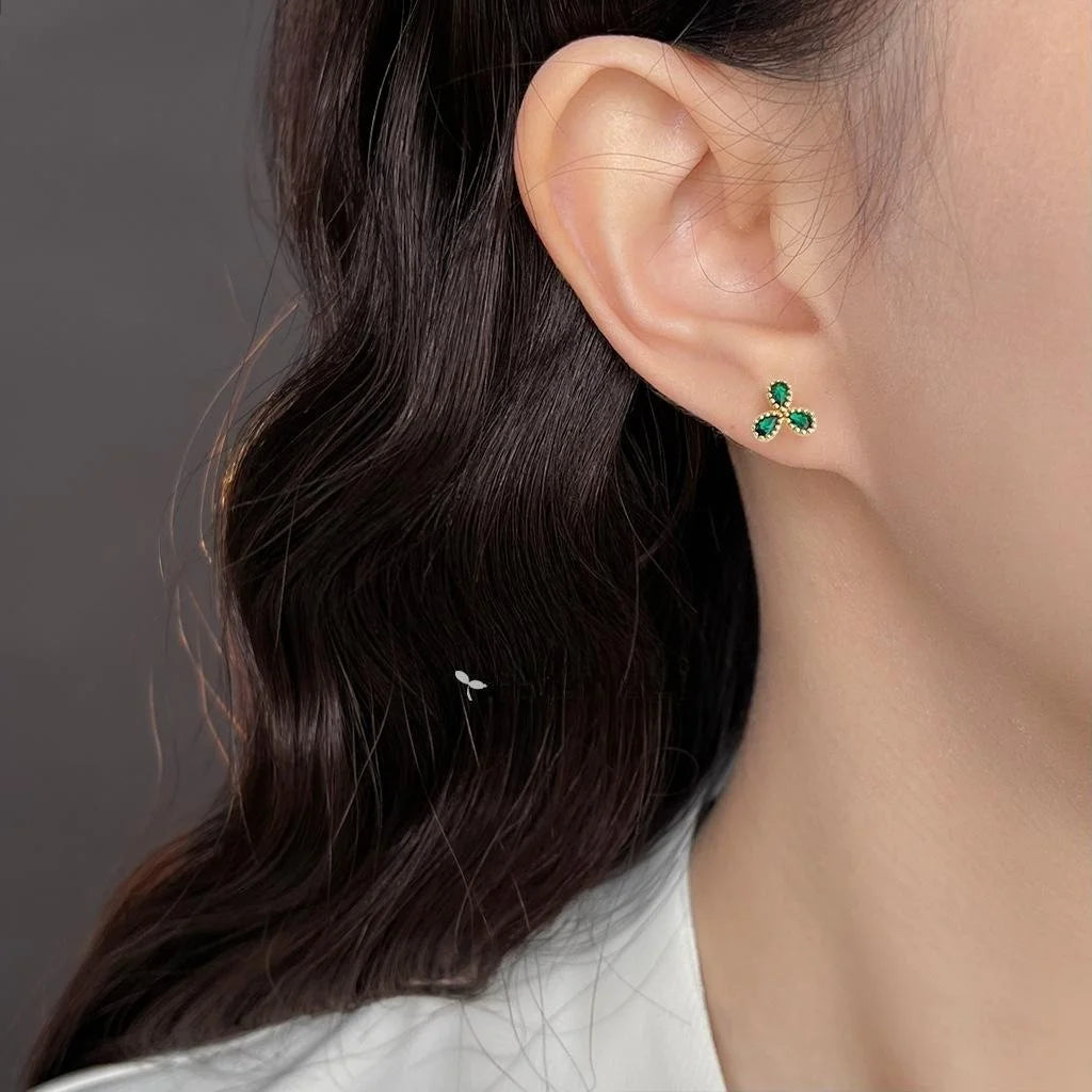 5 Piece Lucky Flower Zircon Stud Earrings Copper Floral Geometric Light Luxury Jewelry