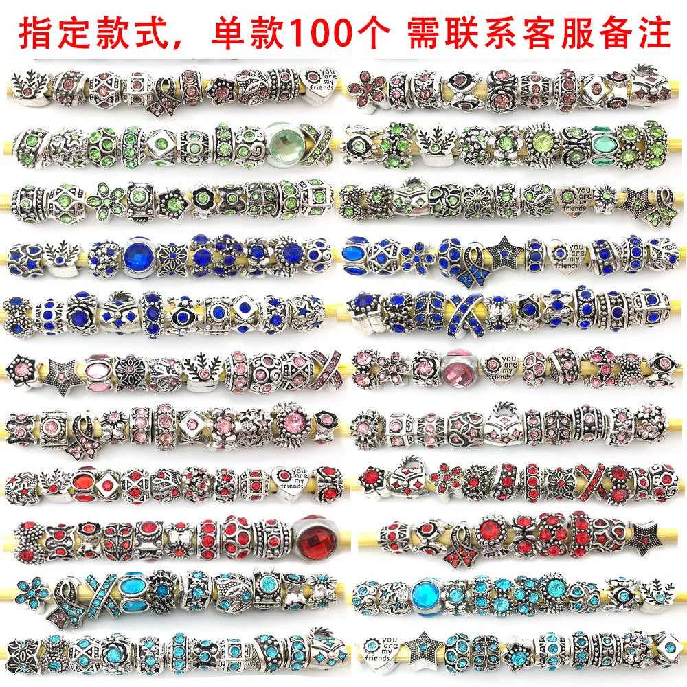 Rhinestone Zinc Alloy Large Hole Spacer Beads Loose Metal Beads for DIY Bracelet