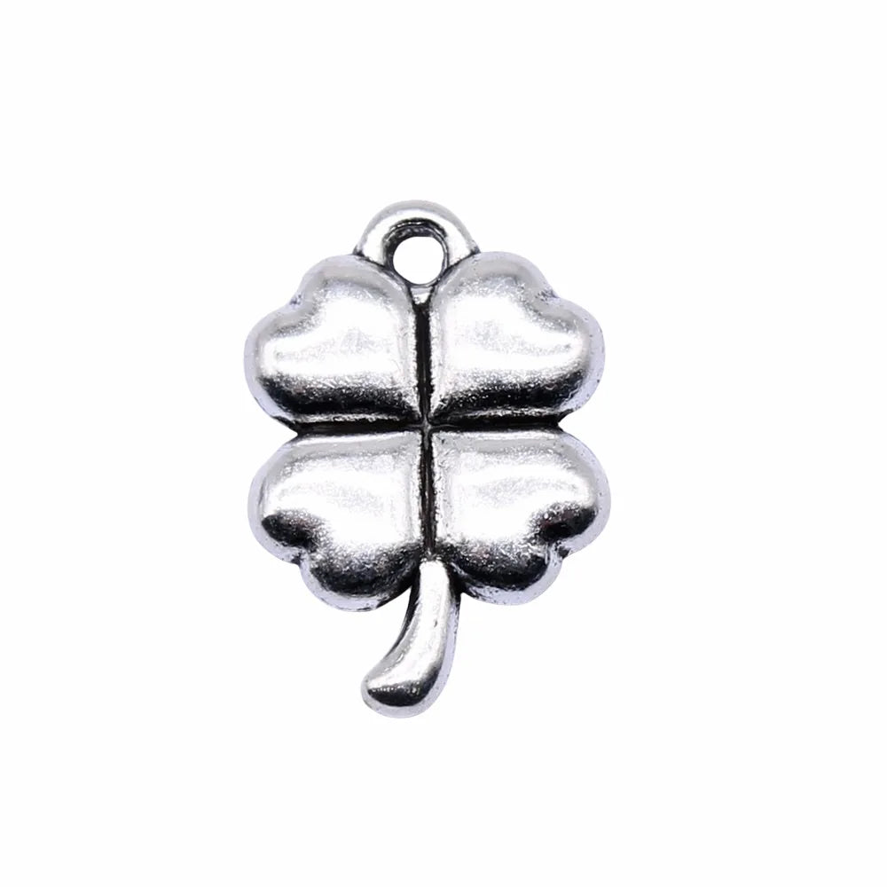15x11mm 0.6g Antique Silver Zinc Alloy Four Leaf Clover Charm Pendant for DIY Bracelet Making