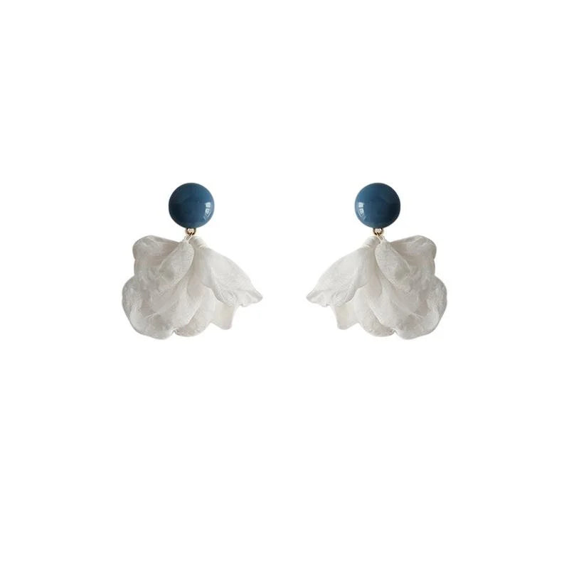Haze Blue Mesh Flower Stud Earrings Sweet Korean Silver Plated Pin Fairy Style Ear Jewelry