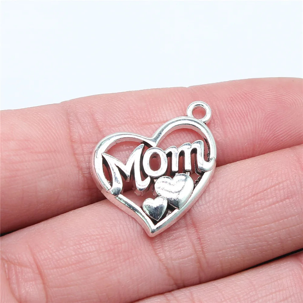 25x20mm 2.7g Zinc Alloy MOM Heart charm pendant for DIY necklace bracelet jewelry making accessories
