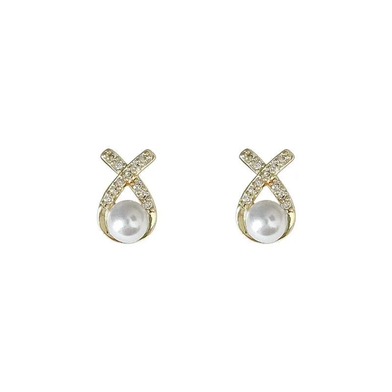 14K Plated Copper Micro Pave Zircon Cross Fan Geometric Stud Earrings, Minimalist Jewelry