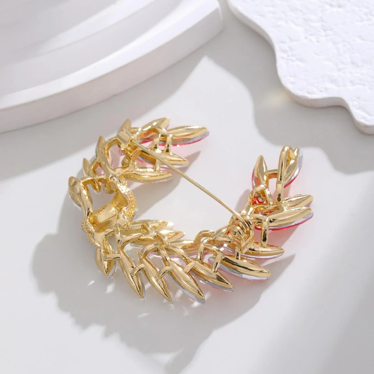 Elegant Blue Crystal Wheat Leaf Brooch With Rhinestone Accent, Luxury Alloy Lapel Pin Corsage Gift