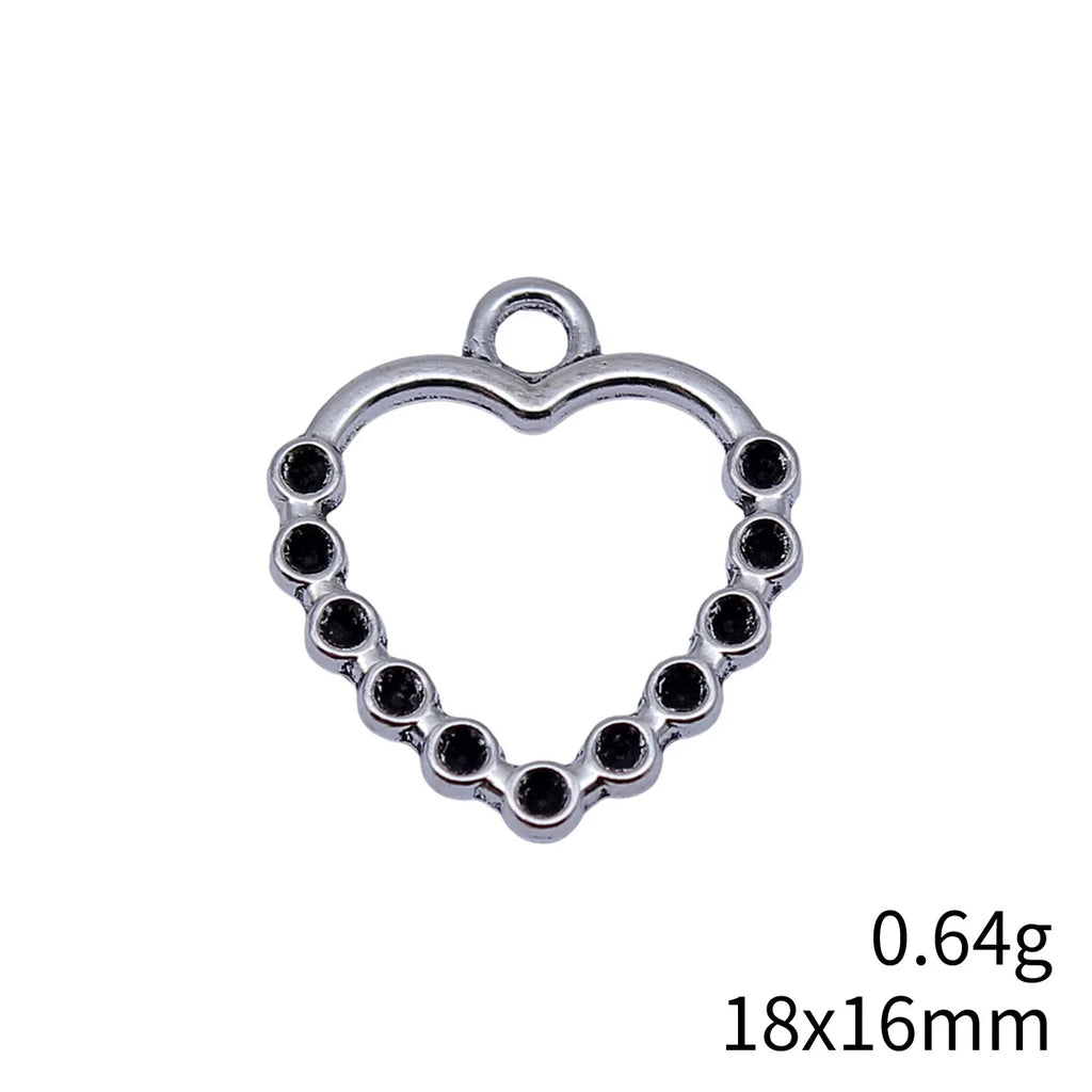 18x16mm 0.64g Antique Silver Zinc Alloy Heart Rhinestone Setting Charm Pendant for DIY Jewelry Making