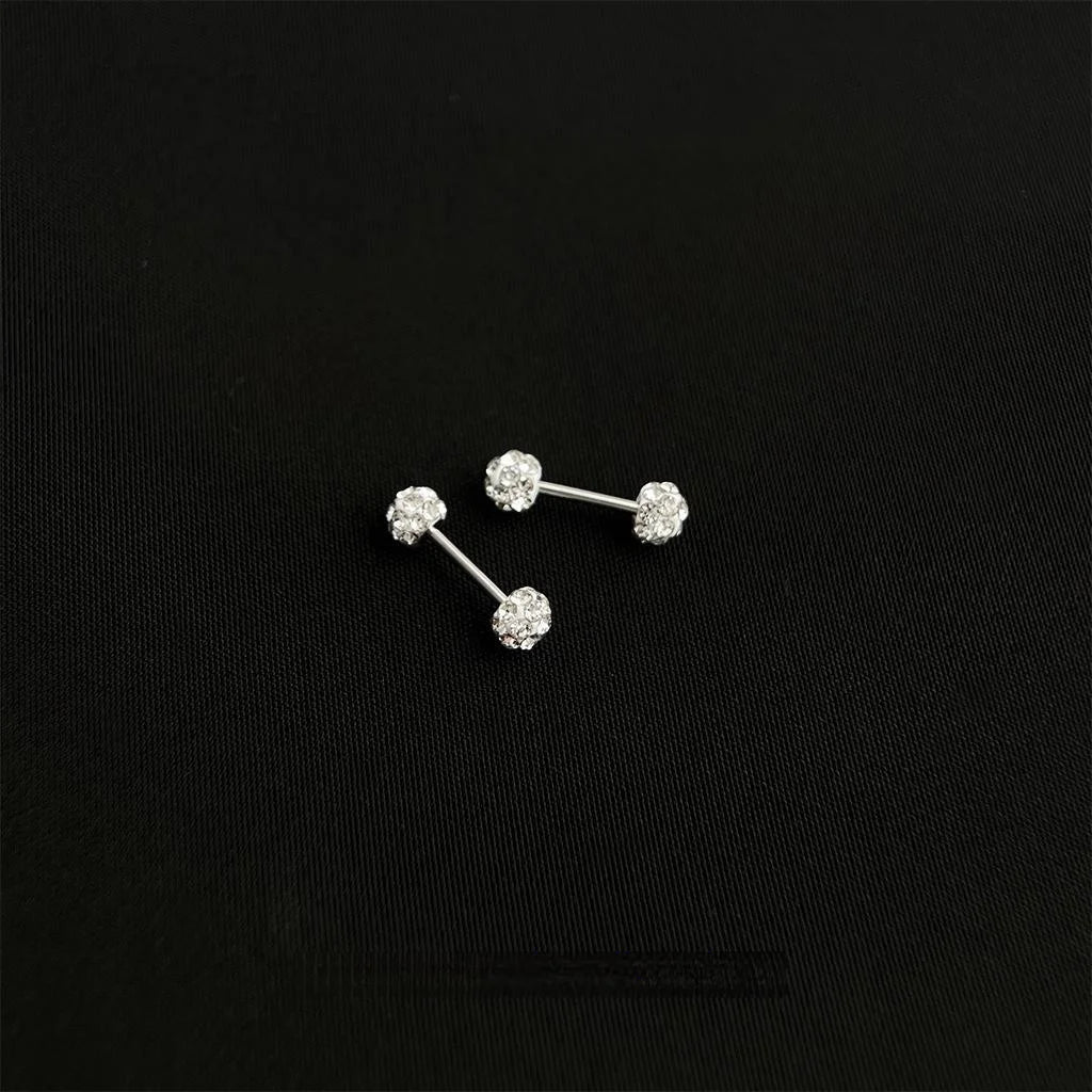 Copper Sparkling Rhinestone Ball Screw Back Cartilage Stud Earrings Minimalist Geometric Jewelry