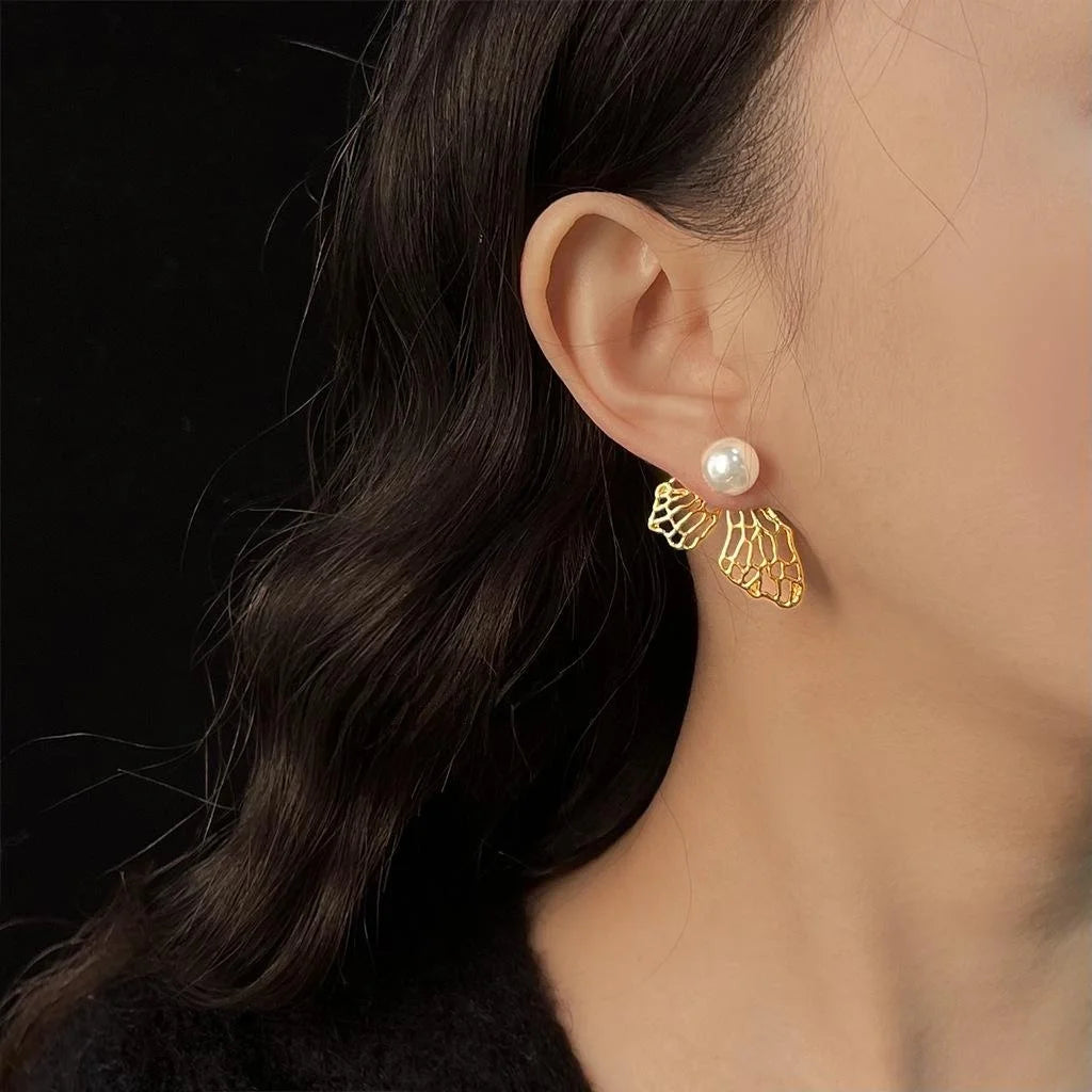 2025 New Sweet Hollow Butterfly Faux Pearl Copper Drop Earrings For Women