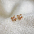 Micro Pave Zircon Flower Stud Earrings Copper Minimalist Daily Jewelry
