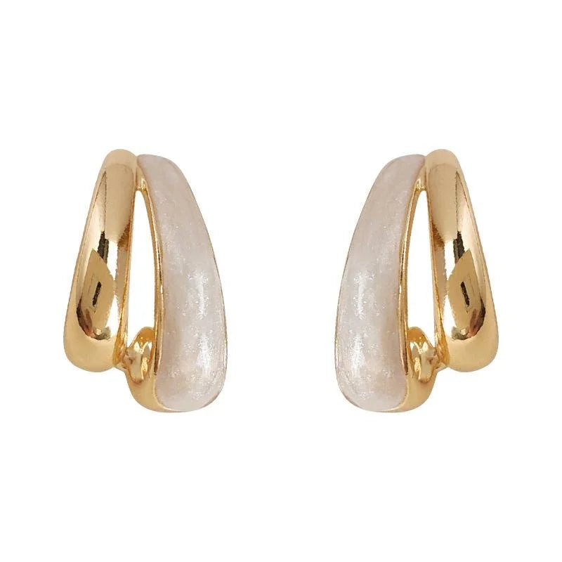 Korean Style Double Layer Geometric Ring Copper Stud Earrings With Enamel Metal Finish
