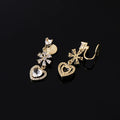 Luxury Zircon Snowflake Heart Drop Stud & Clip On No Piercing Gold Alloy Rhinestone Dangle Earrings