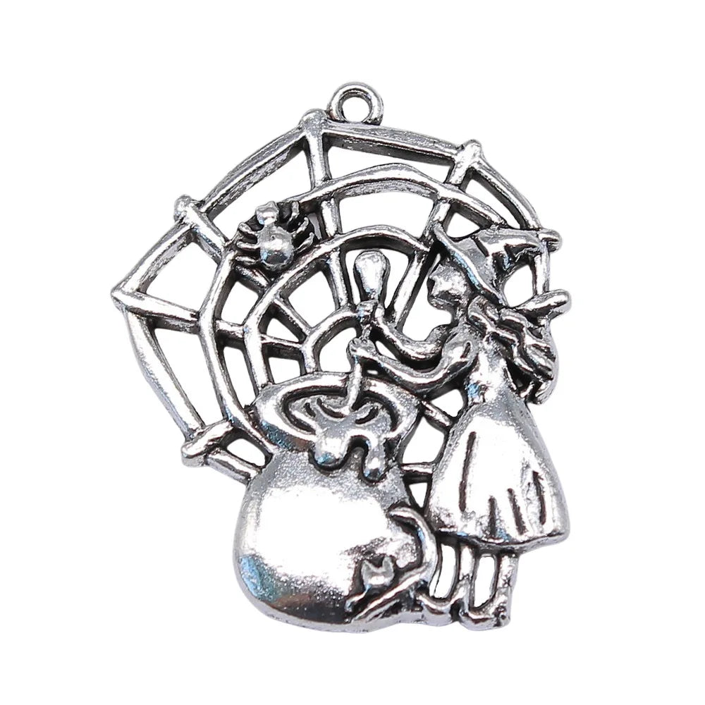 40x33mm 8.5g Zinc Alloy Poison Spider Web Witch Charm Pendant for DIY Halloween Jewelry Making