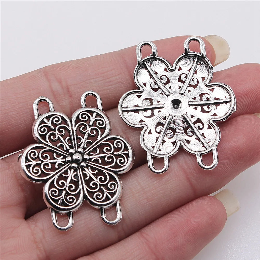 32x38mm 3.3g Antique Silver Zinc Alloy Four Hole Body Chain Connector Charm for Vintage Jewelry Making
