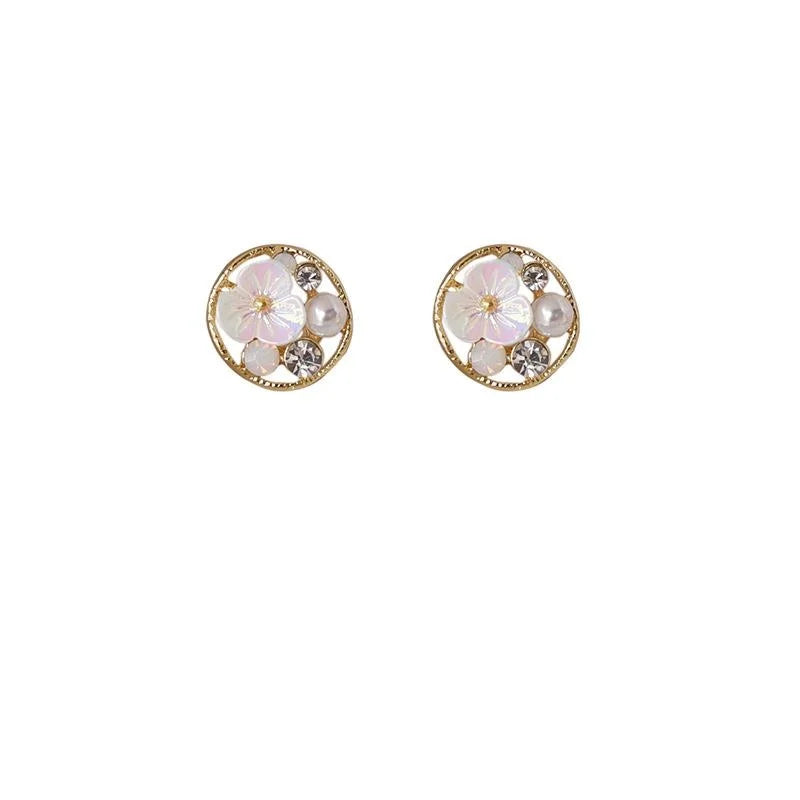 14K Gold Plated Copper Round Flower Drop Earrings Sweet Jewelry For Women