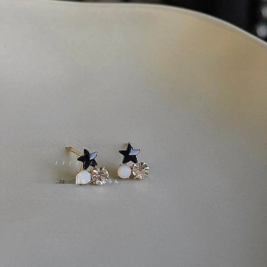 Sweet Cool Star Stud Earrings Copper Glass Crystal Minimalist Fashion Jewelry For Women