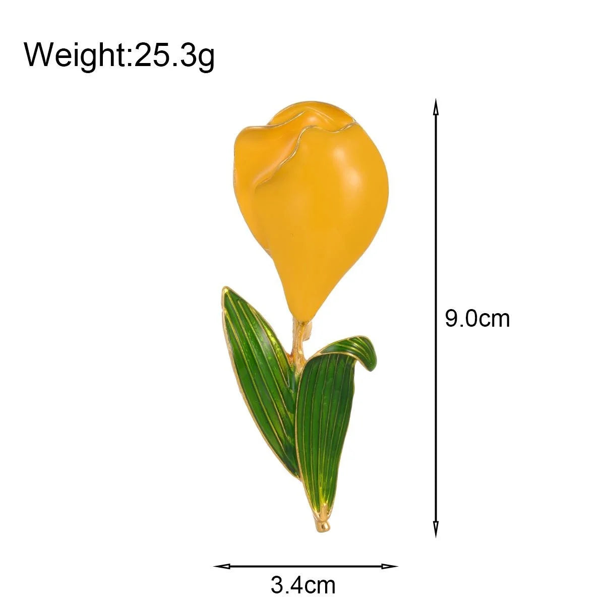 Elegant Yellow Tulip Flower Enamel Alloy Brooch With Green Leaves, Women's Lapel Pin Corsage Gift