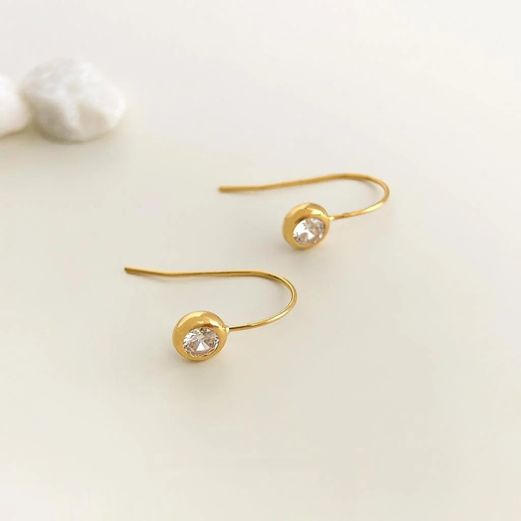 14K Gold Plated Copper Zircon Round Geometric Drop Earrings Simple Minimalist Jewelry For Women