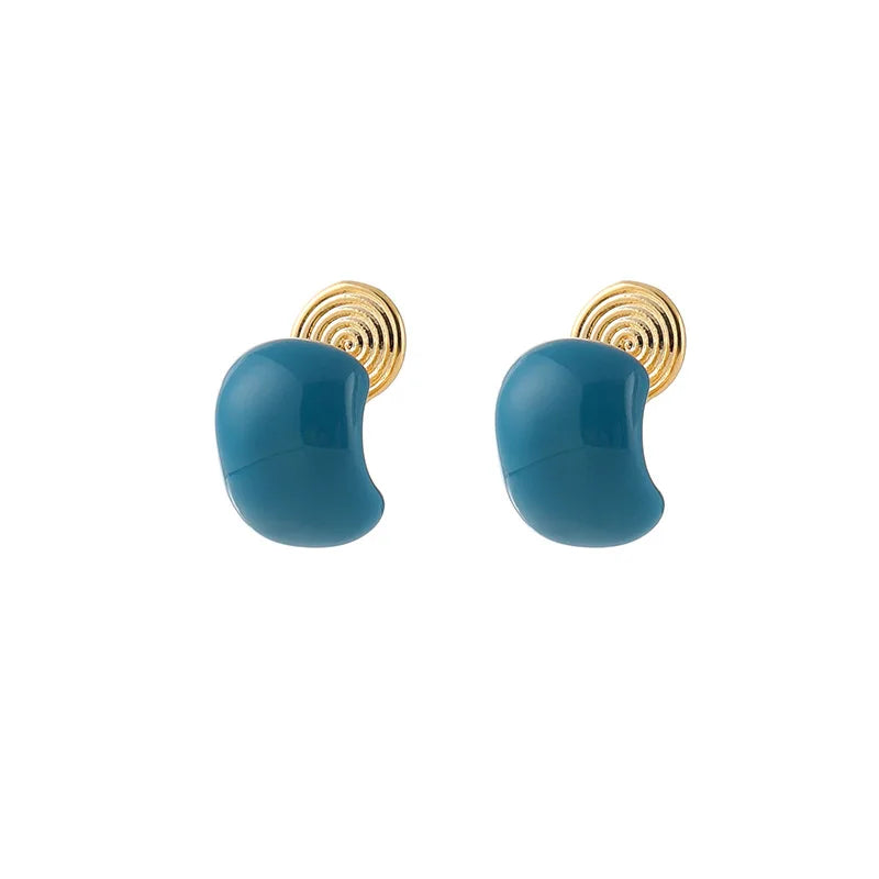 Elegant Lake Blue Enamel Bean Spiral Alloy Stud & Clip On No Piercing Women's Fashion Earrings