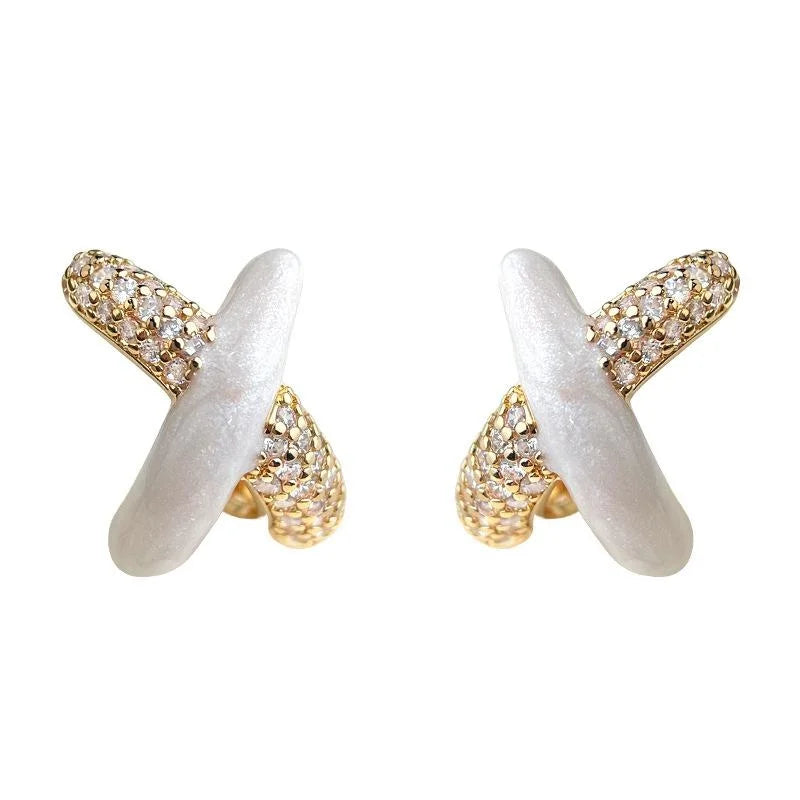 Luxury Geometric Cross Hoop Drop Earrings Copper Micro Pave Zircon Handmade Enamel Jewelry For Women