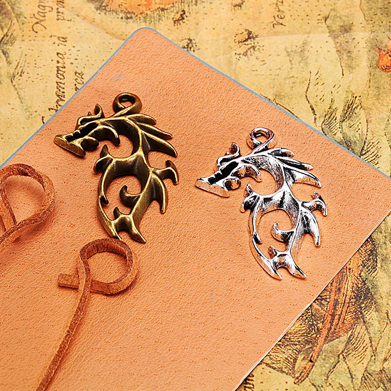 41x26MM Antique Silver Zinc Alloy Flame Dragon Charm Pendant for DIY Necklace Bracelet Jewelry Making