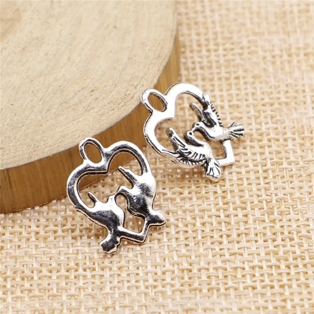 18x14mm 0.7g Multicolor Zinc Alloy Heart with Two Birds Charm Pendant for Bracelet Making