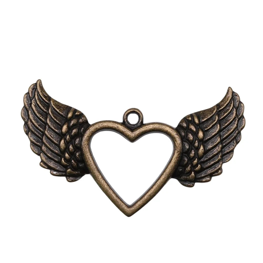 47x29mm 4.5g Multicolor Zinc Alloy Hollow Heart Wings Charm Pendant for DIY Jewelry Making