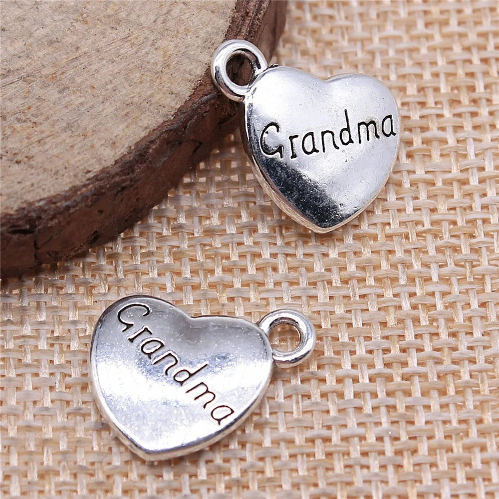 15x18mm 2.8g Multicolor Zinc Alloy Grandma Heart Charm Pendant for DIY Bracelet Necklace Making