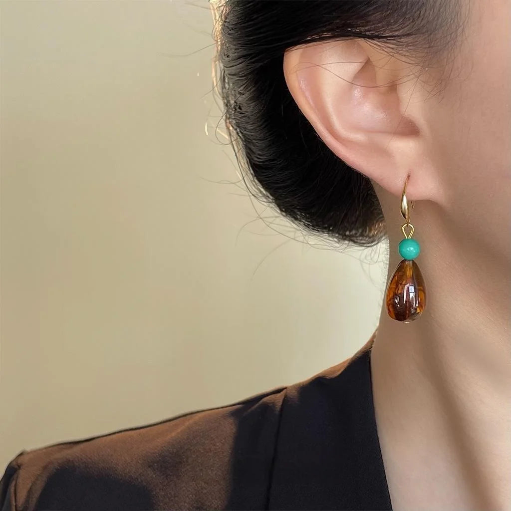 Vintage Maillard Teardrop Drop Earrings Synthetic Turquoise Resin Geometric Designer Jewelry