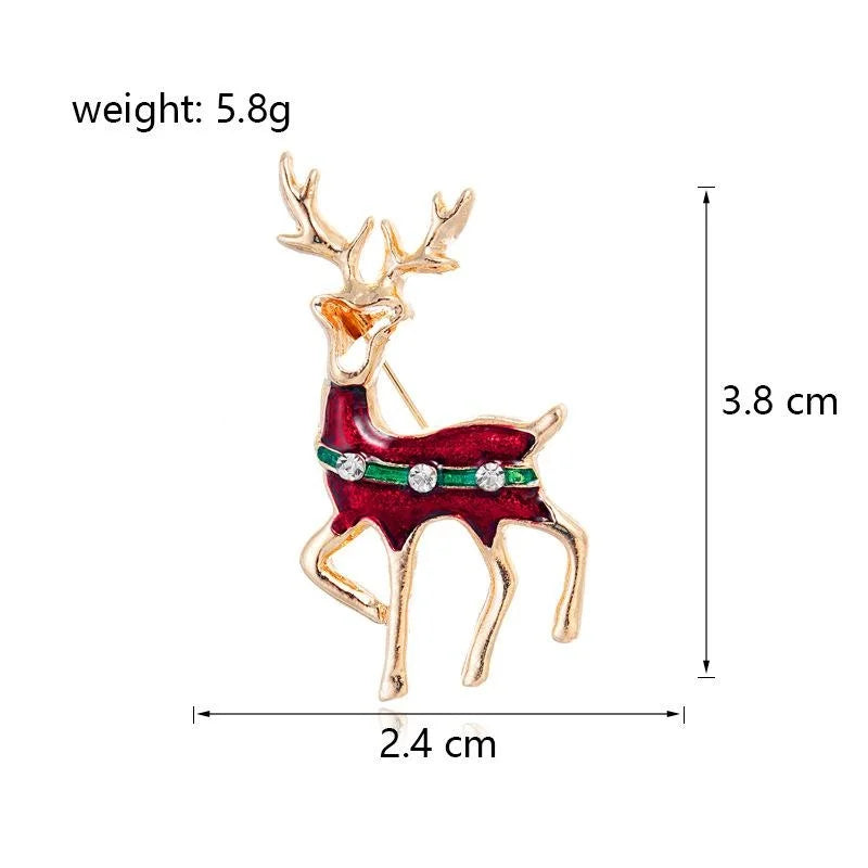 Cute Christmas Reindeer Brooch With Red Enamel Rhinestones, Gold Alloy Deer Lapel Pin Gift For Women
