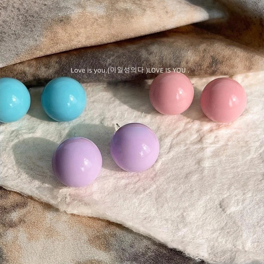 Dopamine Colorful Resin Ball Stud Earrings Macaron Round Geometric Cute Sweet Jewelry