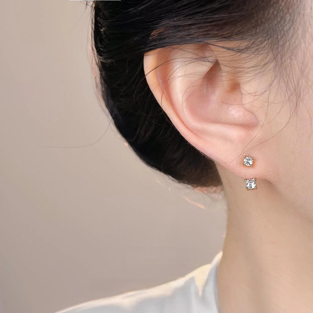 Two Way Wear Geometric Round Zircon Copper Stud Earrings Light Luxury Style