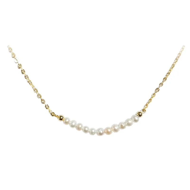 14K Gold Plated Freshwater Pearl Geometric Round Pendant Necklace For Women Korean Minimalist Style