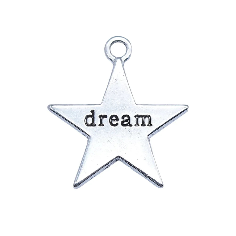 19x23mm 1.8g Antique Silver Zinc Alloy Dream Five Point Star Charm Pendant for Necklace Bracelet DIY