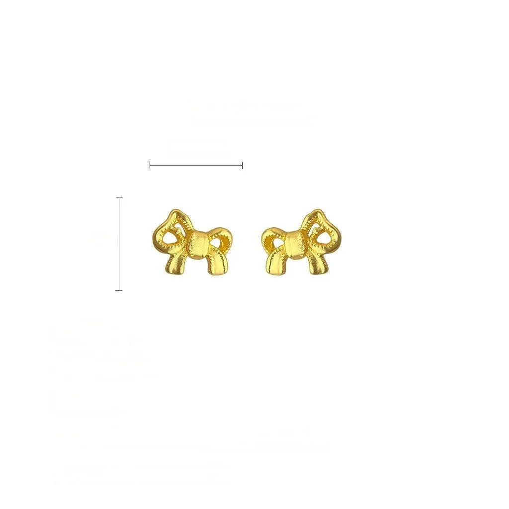 Matte Gold Eco-Friendly Copper Bow Stud Earrings, Minimalist Versatile Women's Jewelry