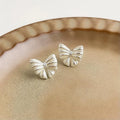 Elegant White Bow Stud Earrings Copper Fashion Jewelry