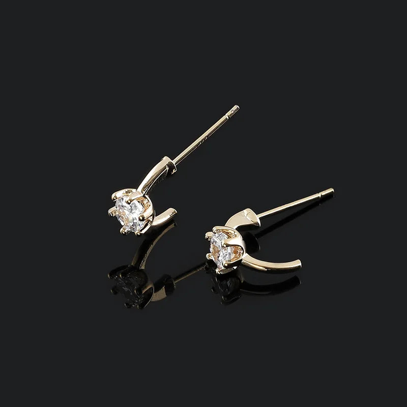 Elegant Gold Alloy Spiral Coil Hoop Zircon Stud & Clip On No Piercing Minimalist Round Cuff Earrings