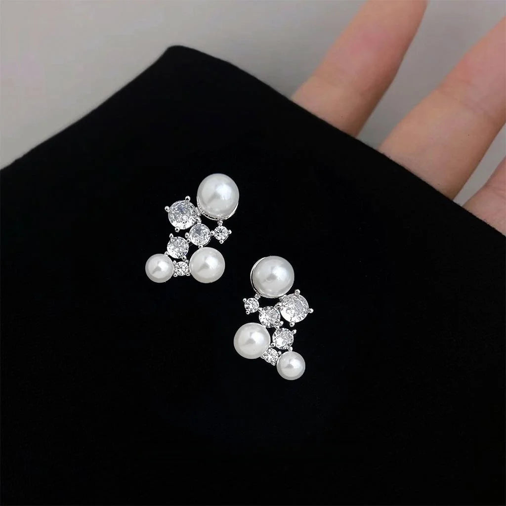 Light Luxury Micro Pave Zircon Constellation Geometric Copper Stud Earrings
