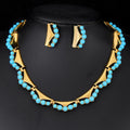 Vintage Gold Alloy Turquoise Bead Earrings Necklace Jewelry Set Elegant Bridal Jewelry For Wedding Party Gift