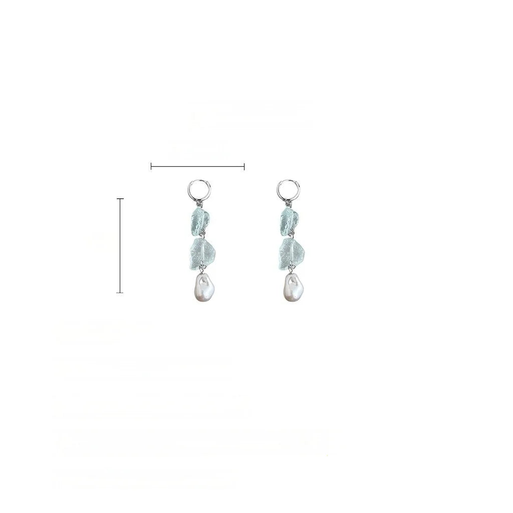 Fresh Elegant Handmade Blue Crystal Natural Stone Geometric Copper Drop Earrings For Women
