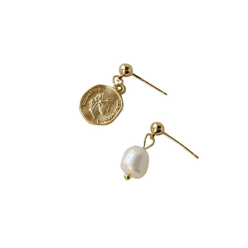 Gold Plated Freshwater Pearl Stud Earrings Handmade Asymmetric Baroque Portrait Design