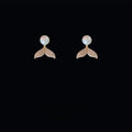 14K Plated Micro Pave Zircon Fishtail Pearl Stud Earrings Geometric Line Luxury Ear Jewelry