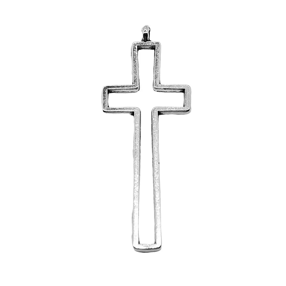 16x42mm 1.3g Antique Silver Zinc Alloy Hollow Cross Charm Pendant for DIY Garment and Jewelry Making