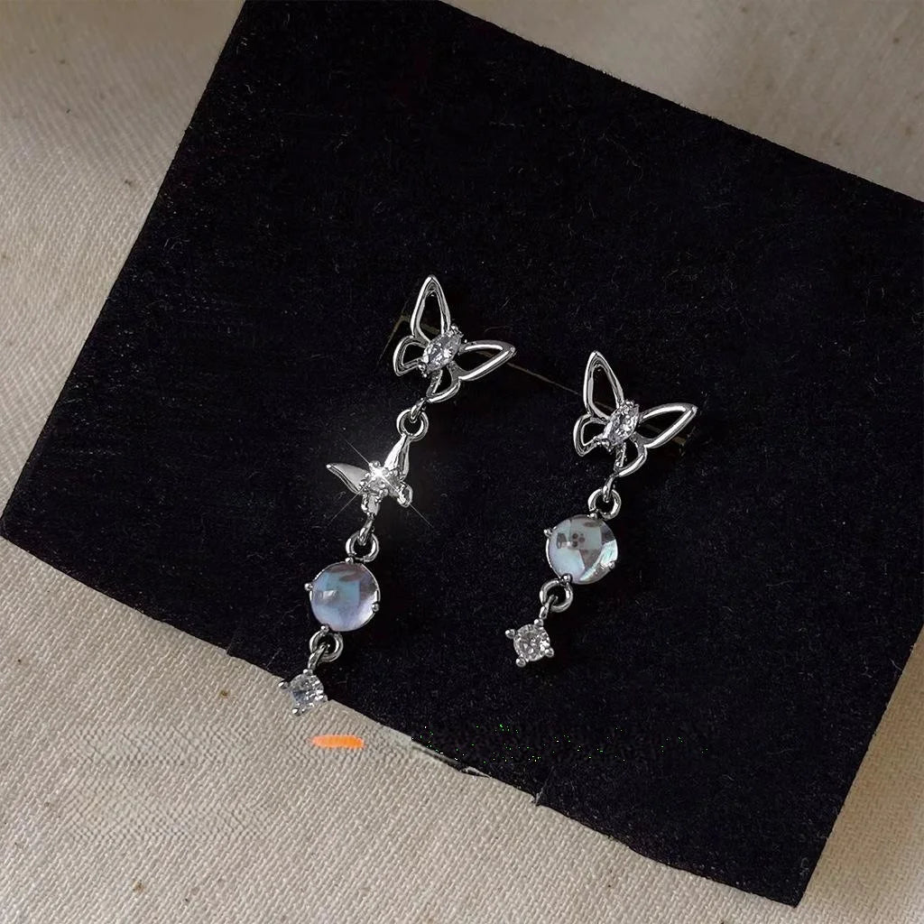 Micro Pave Zircon Butterfly Stud Earrings Asymmetric Sweet Cool Silver Plated Pin Jewelry