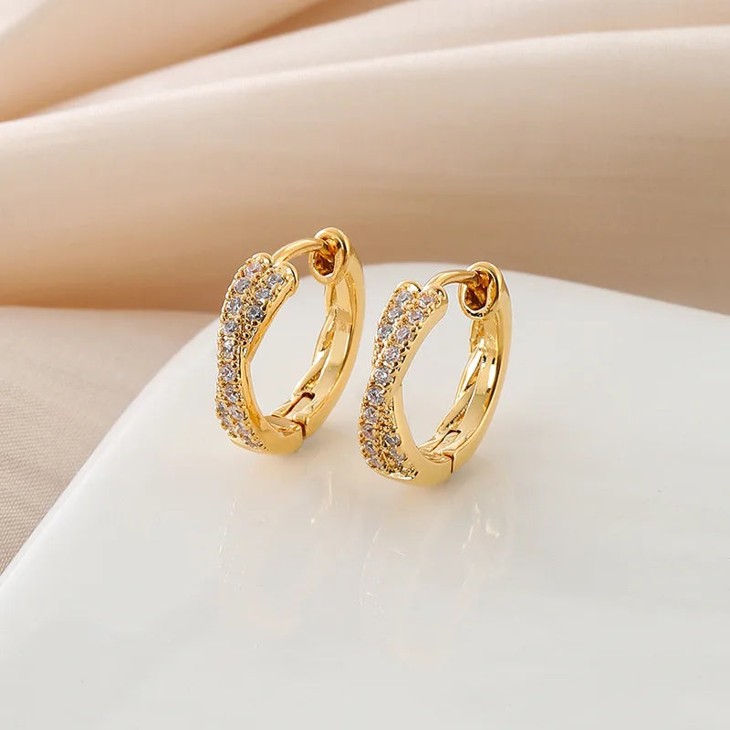 Elegant Gold Alloy Micro Pave Zircon Cross Small Huggie Hoop Stud & Clip On No Piercing Earrings