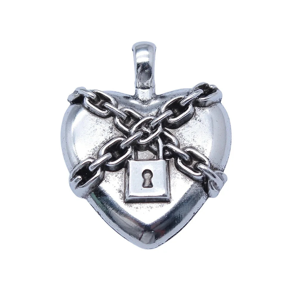 26x33mm 4.7g Antique Silver Zinc Alloy Gothic Chain Lock Heart Charm Pendant for DIY Jewelry Making
