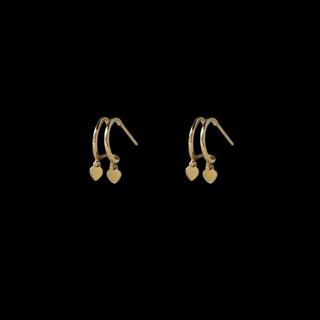 Mini 14K Plated Copper Geometric Heart Stud Earrings Minimalist Jewelry