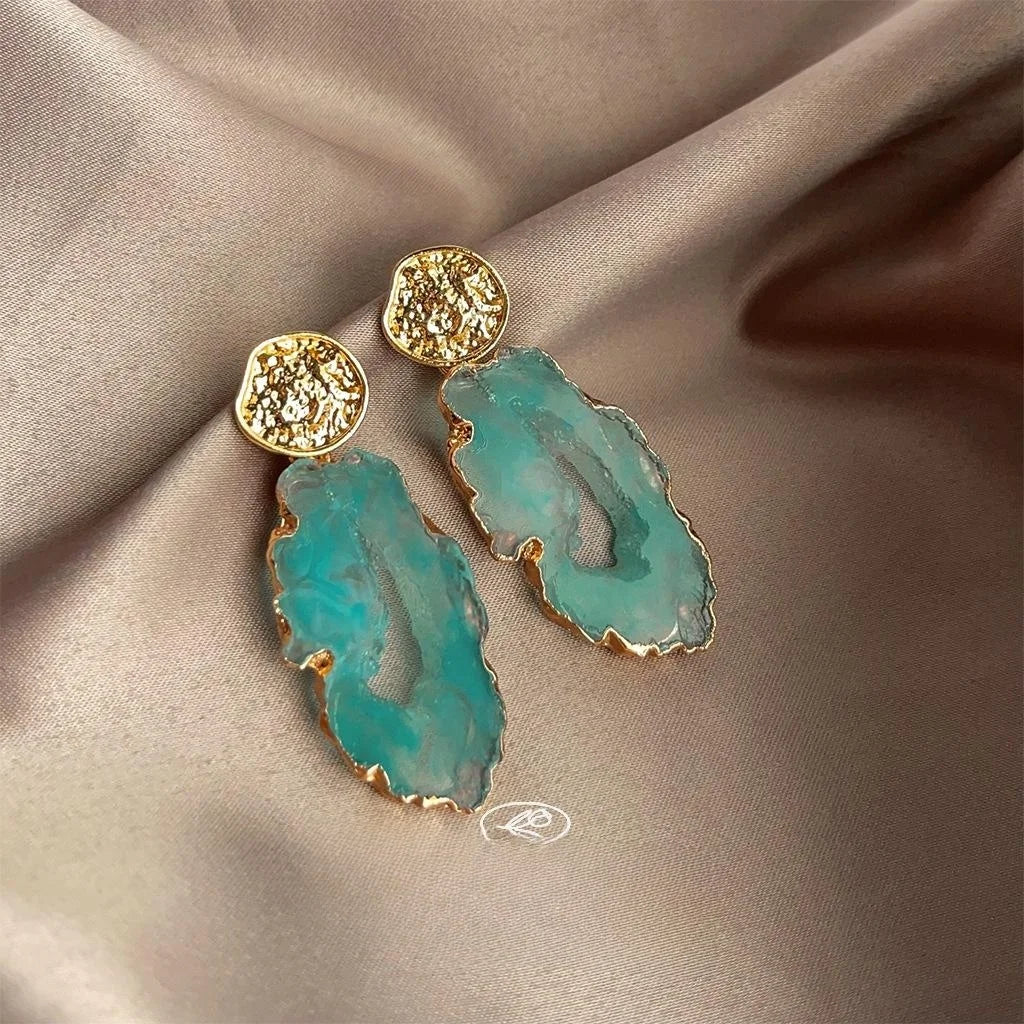 Vintage Irregular Blue Ombre Resin Geometric Drop Earrings Elegant Artsy Statement Jewelry