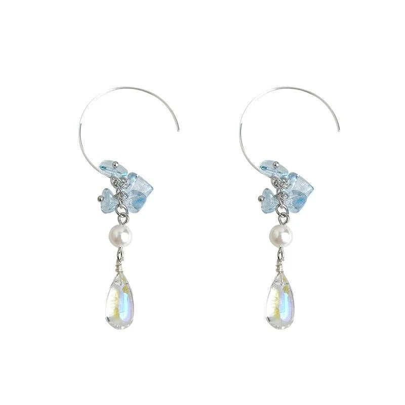 Fresh Summer Vacation Style Glass Crystal Teardrop Tassel Drop Earrings