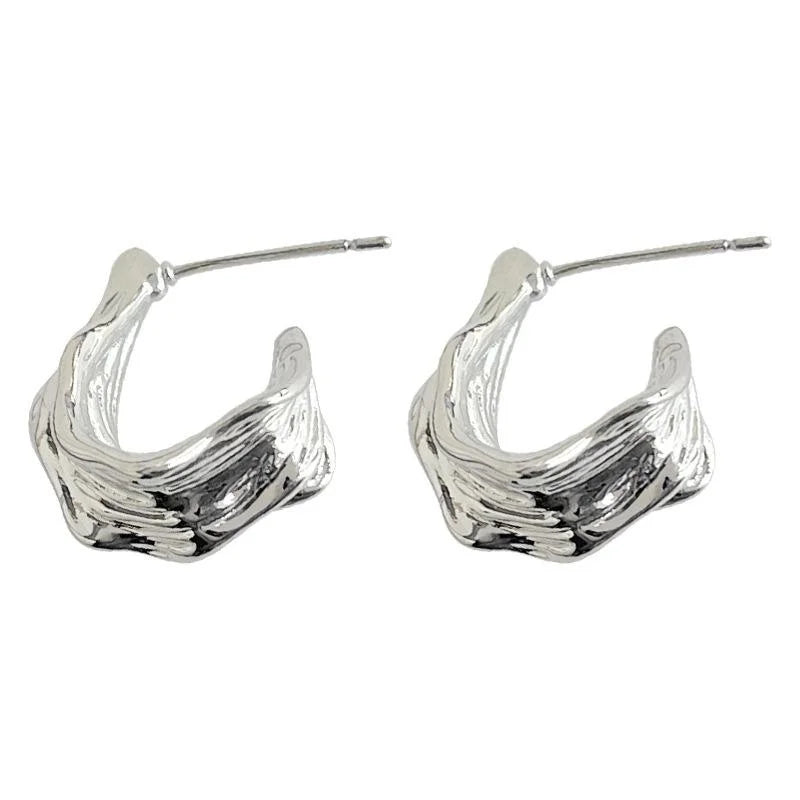 Minimalist Silver Plated Copper Irregular Geometric Wrinkle Drop Earrings For Women