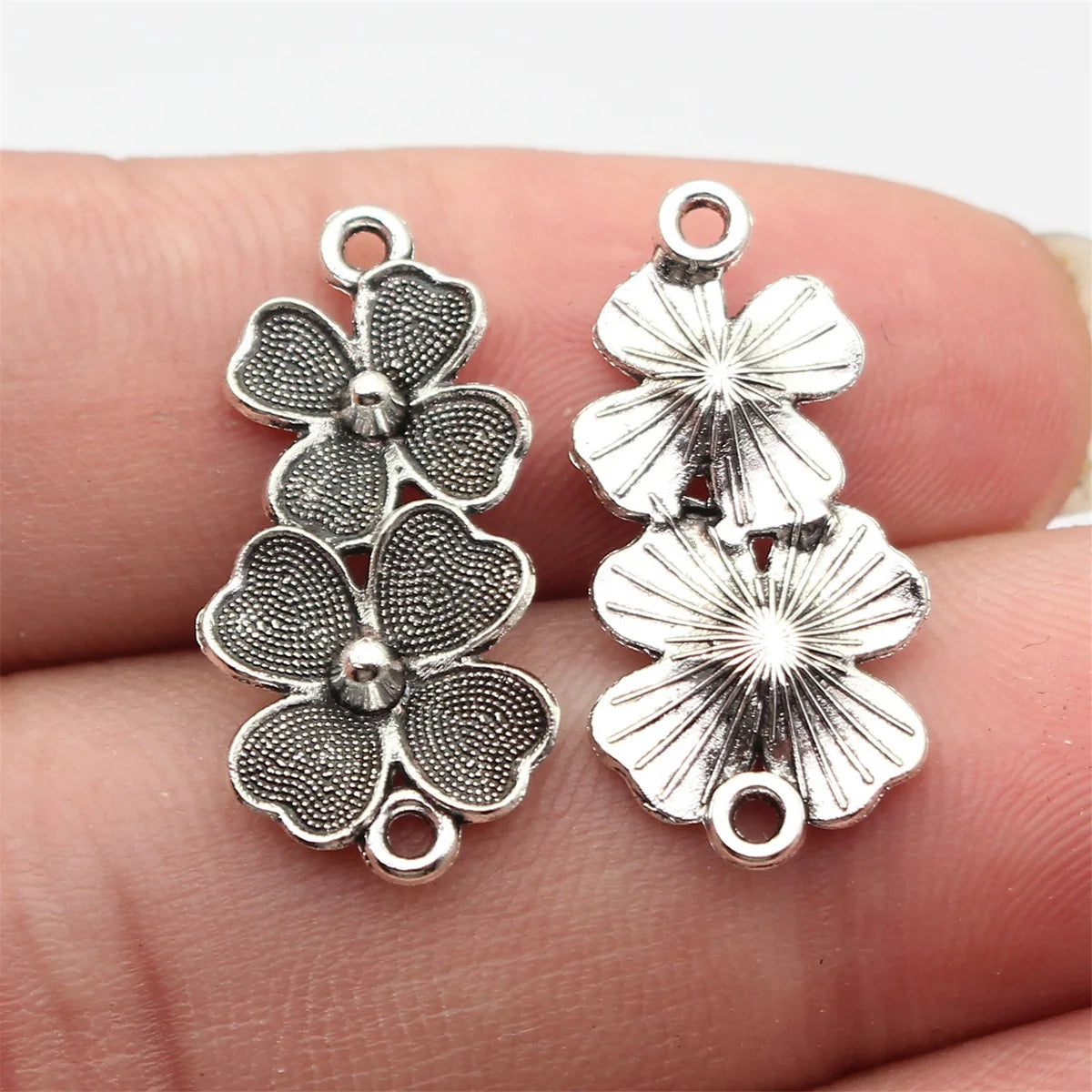 26x12mm 1g Antique Silver Zinc Alloy Chinese Flower Connector Charm for DIY Earrings Jewelry
